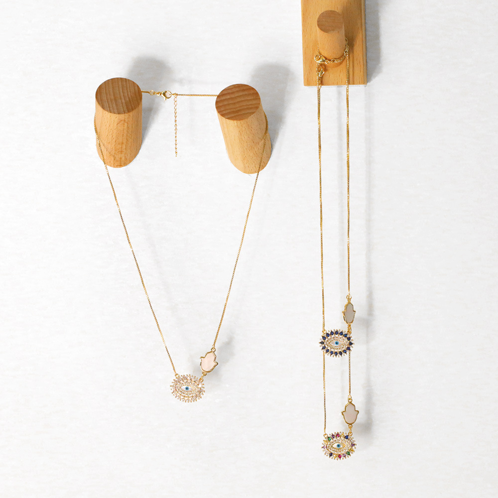 creative fashion devilu0027s eye stitching hand of Fatima pendant copper necklace