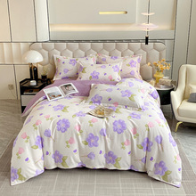 新款轻奢全棉磨毛AB版印花四件套学生宿舍家用单双人床单被套套件