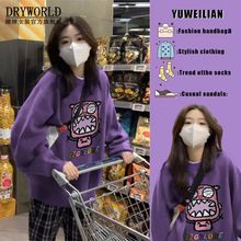 美式复古oversize圆领卫衣女2025年春秋冬设计感小众港味潮流上衣