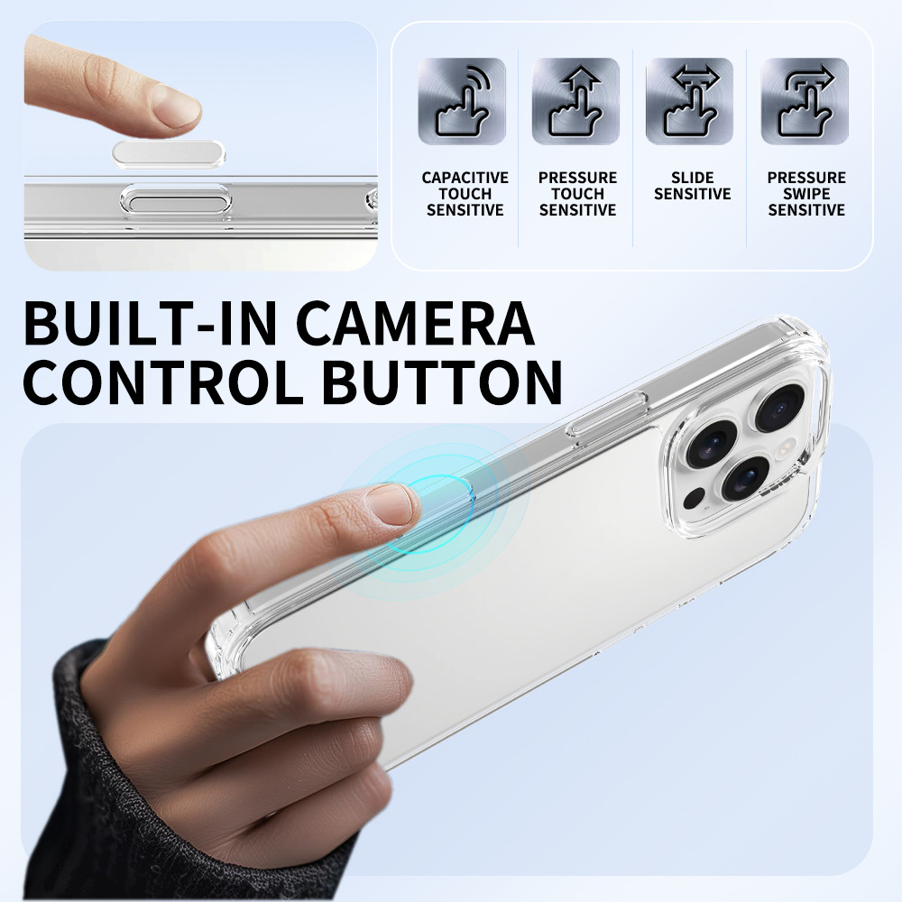 Aplicable a iPhone16Pro cámara inteligente botón de teléfono móvil caso de 1.5mm acrílico cubierta transparente nueva