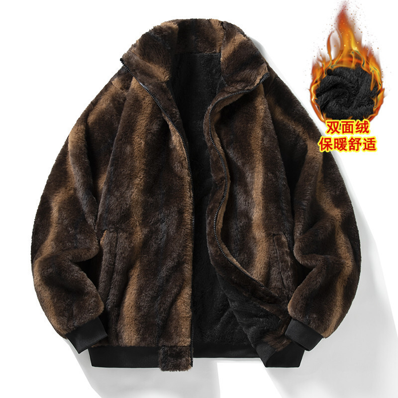24006 Winter New Vertical Collar Fleece Casual Jacket Cross-border Entity Two Open Solid Color fleece-lined Hooded Cardigan Jacket