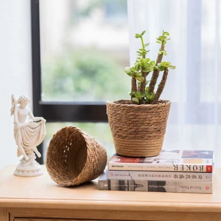 跨境北欧手工海草编织花盆套绿植盆栽花器客厅桌面装饰藤编收纳篮