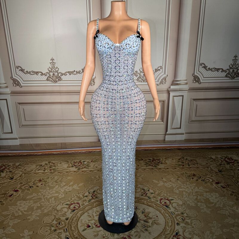New Sexy Deep V-Neck Sparkling Rhinestone Dress for Adult Models, Fashion Show Outfit, Banquet Host Gown New Sexy Deep V-Neck Sparkling Rhinestone Dress for Adult Models, Fashion Show Outfit, Banquet Host Gown