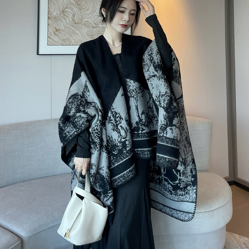 小众设计感开叉斗篷大披肩女秋冬空调房保暖双面针织高端披风外搭|undefined