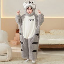 男童珊瑚绒动物连体搞怪睡衣加厚秋冬季卡通儿童男孩法兰绒家居服