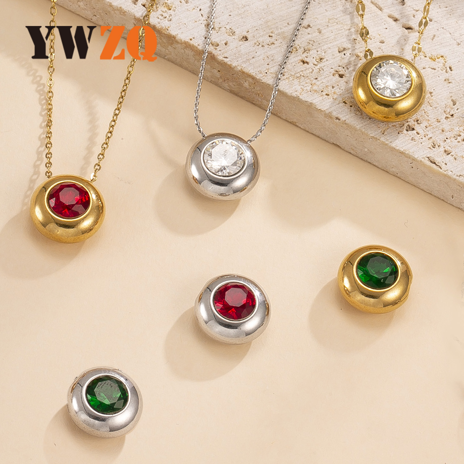 Joyas de acero inoxidable europeo y americano de un solo colgante transfronterizo fundición collar circular de zircon colgante joyas accesorios diy