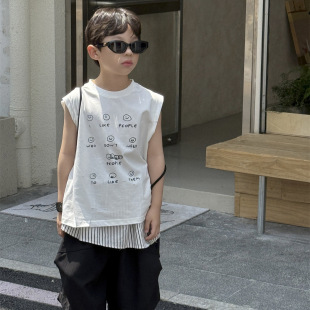 Cheese and Meow Children's Wear Boys' Vest 2025 Summer New Printed Hole Design Children's Breathable Top Fashion