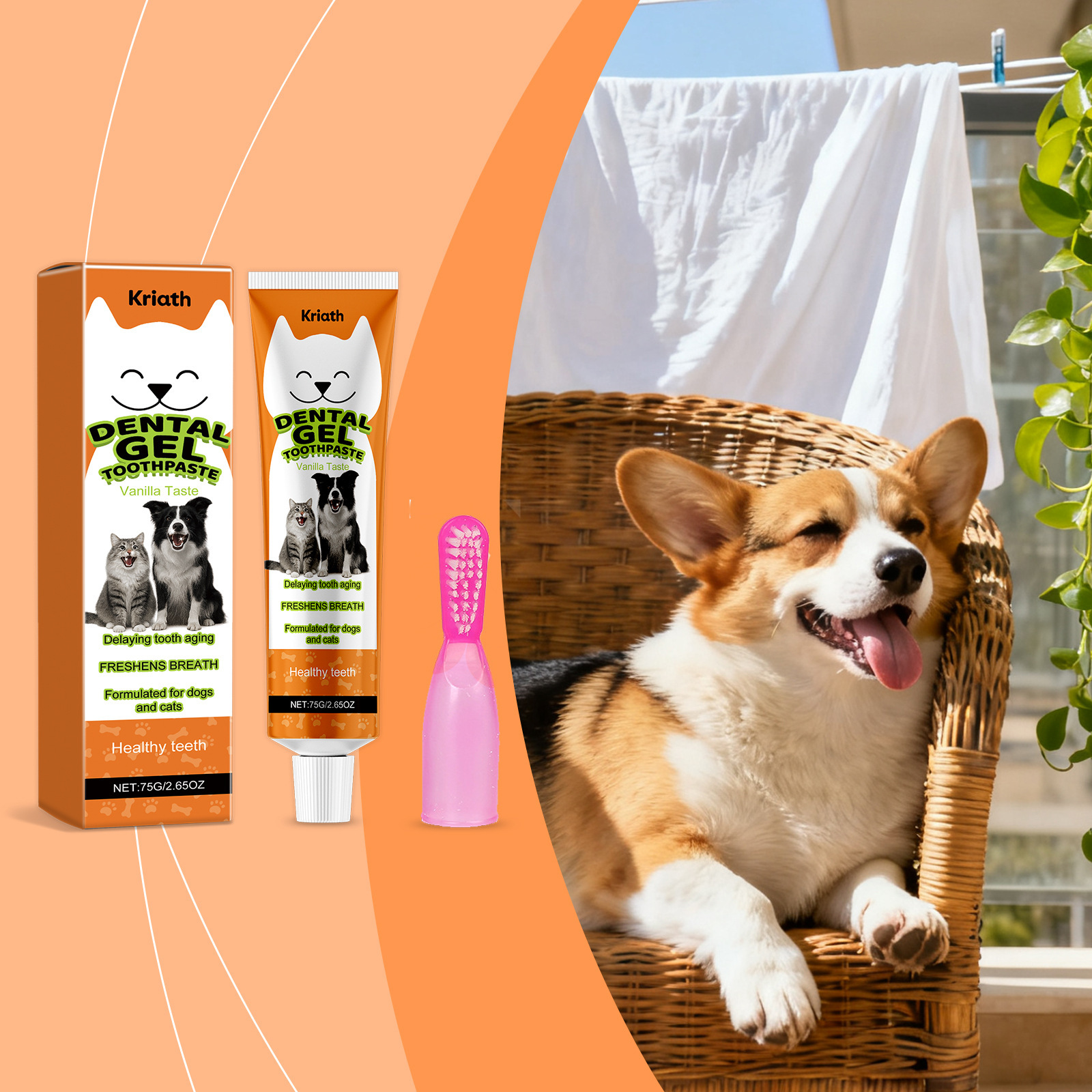 Kriath Vanilla Pet Dental Care Kit Ingredientes suaves Pet Care Kit de cuidado oral