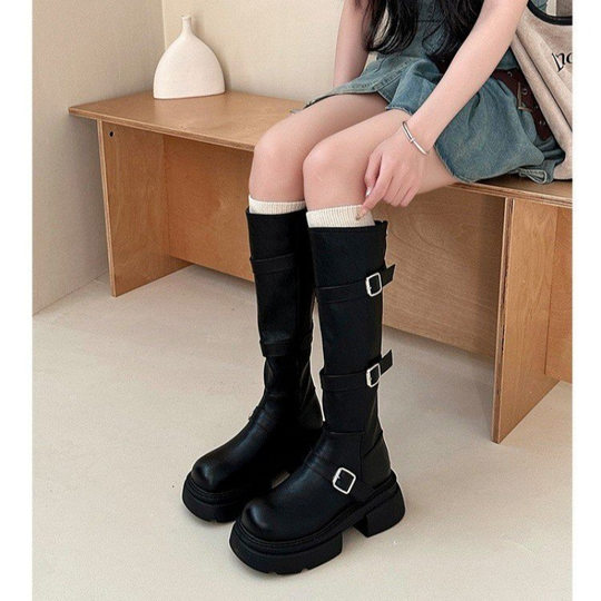 Brown boots women's 2024 new spring and autumn but knee thick bottom boots western Denim knight boots high boots