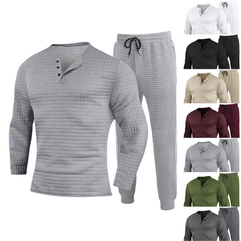 Herren Henley Shirt Und Jogger Hose Set Für Herbst Und Winter_voghion.com