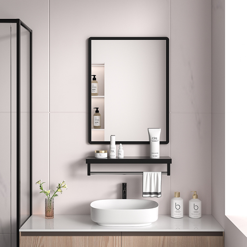 チタン空アルミ角型浴室鏡物置棚付きトイレトイレ洗面台浴室鏡壁掛け式