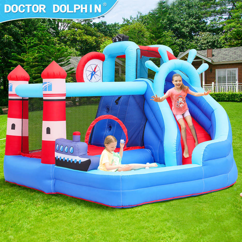 Doctor Delfín | Castillo inflable pequeño para uso doméstico, estilo faro, castillo inflable para niños, castillo de juegos familiar, castillo inflable.