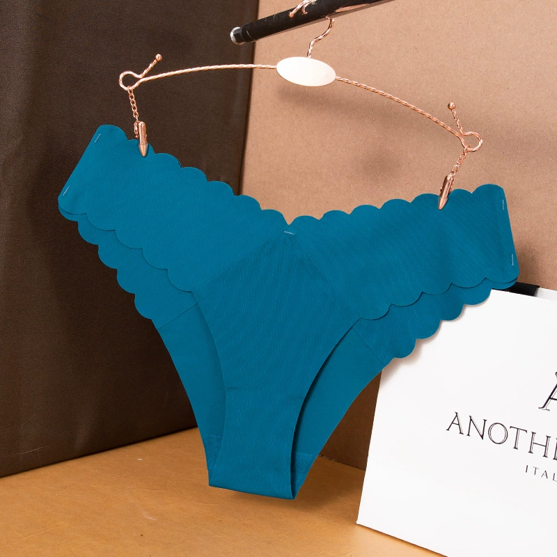 Женские бесшовные бикини-с underwear с волнистым краем, дышащий хлопковый промежности, талия V, мягкое ощущение ледяной шелкови
