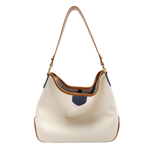 Wholesale Factory Style Color-blocked Canvas Tote Bag for Women Large Capacity Commuter Bag Women's Fashion Shoulder and Crossbody Bag