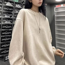 冬季潮流宽松美式复古高街无帽圆领外套时尚百搭麂皮绒卫衣男女款