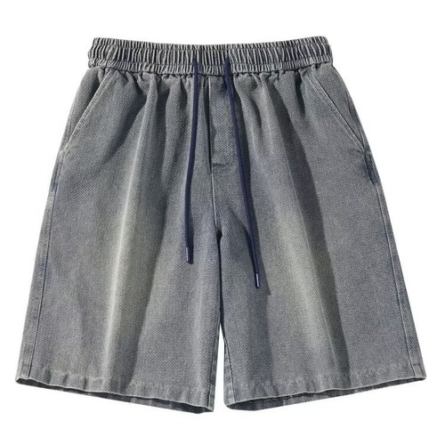 American-style embroidered denim shorts for men and women, summer high-street cool brand sporty straight-leg pants for teenagers