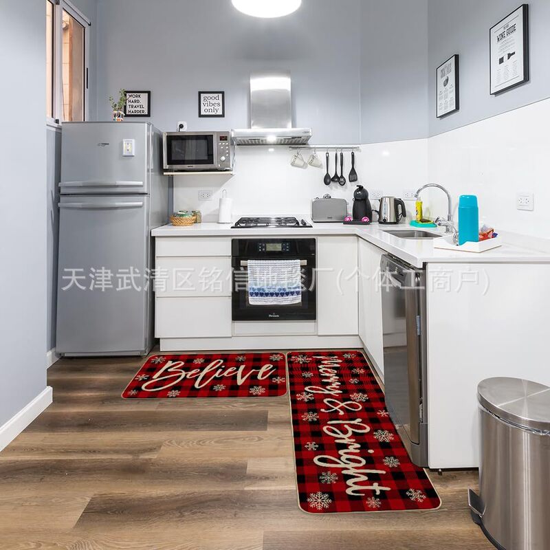 亚马逊圣诞格子树家用水晶绒厨房垫入户玄关门口耐脏防滑地垫现货|undefined