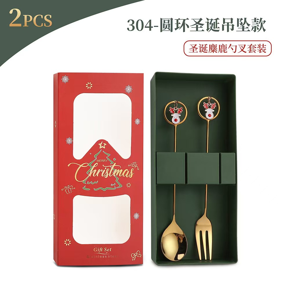 Cuchilleras de acero inoxidable transfronterizas muñecas de Navidad cucharas y tenedores juegos de regalo de café cucharas de postre horquilla de fruta pastel image 66