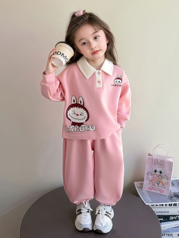 女童卡通卫衣套装秋款小女孩翻领休闲运动两件套儿童长袖卡通Polo|undefined