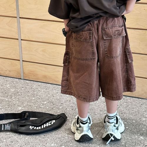 Tairu 2024 new summer style Korean style boys' fashionable workwear fried-color western style jeans children's shorts trendy