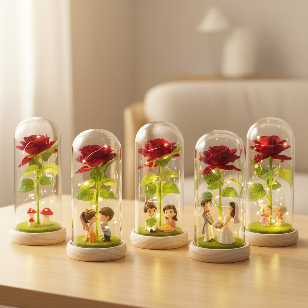 Rosas transfronterizas inmortales flores cubierta de vidrio decoración pareja regalos de día de San Valentín Día de la Madre ideas de cumpleaños 38 regalos pequeños