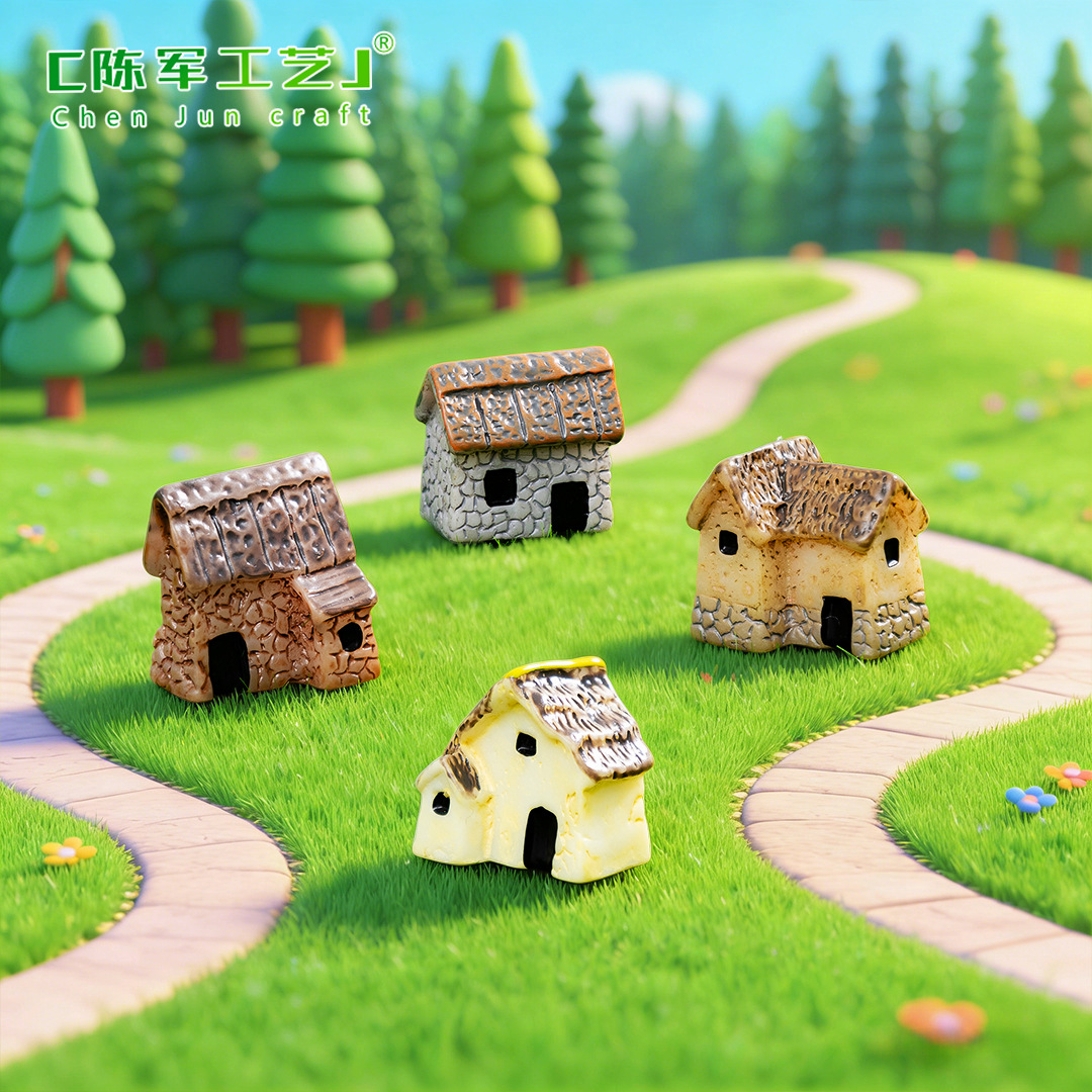 シングルドアの小さな家の家の茅屋の樹脂の工芸品の置物の小さい景観の置物の装飾の素材の部品