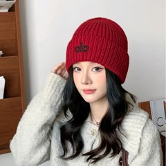 2025秋冬新款针织冷帽男女款大头围新年本命年红色毛线帽子显脸小