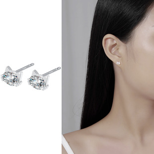 S999 Sterling Silver Single Diamond Kitten Earrings Simple Fashion Niche Ear Holes Commuter All-match Women's Silver Earrings X20