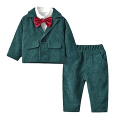 New Christmas Children's Clothing Autumn Long-Sleeve Corduroy Jacket Solid Color Cotton Shirt and Small Children's Pants British Three-Piece Set