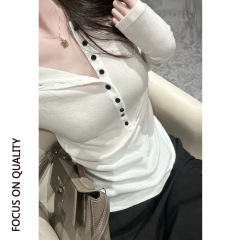 微透白色打底衫长袖t恤女早秋2025新款修身chic修身纯欲内搭上衣