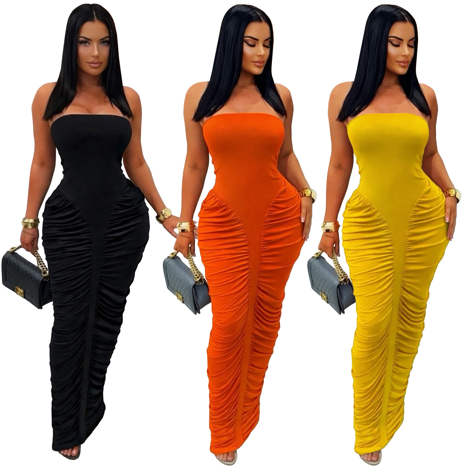C7669 Aliexpress transfronterizo amazon ropa de moda europea y americana de mujer sexy con un pecho de color sólido con un vestido de broche image 6