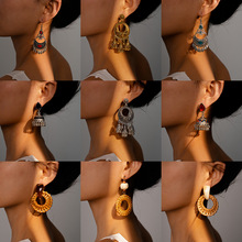 欧美跨境几何形流苏耳环复古小众民族风耳钉时尚高级感夸张耳饰女