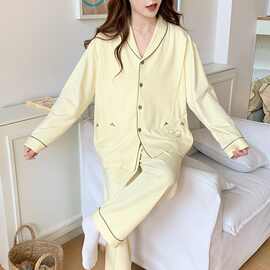 月子服睡衣女春秋两件套装孕妇翻领开衫家居服可外穿弹力棉孕妇装