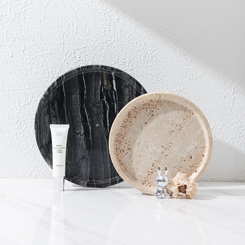 Natural cave stone Pangu wood grain marble jewelry tray European style hotel simple style decorative swing plate round tray Natural cave stone Pangu wood grain marble jewelry tray European style hotel simple style decorative swing plate round tray