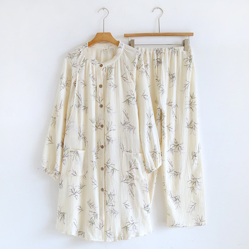 100% Cotton Double Layer Crepe Postpartum Summer Sweatproof Breathable Sweet Long Sleeve Dress Pants for Pregnant Nursing Women Home