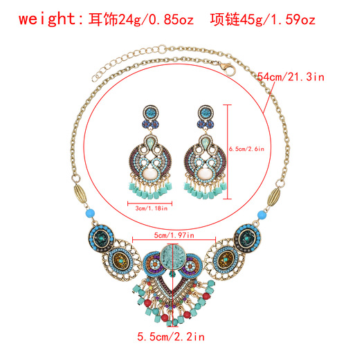 Retro Exotic Ethnic Style Bohemian Necklace Women's Earrings Set Travel Photo Pendant Forehead Jewelry Wholesale