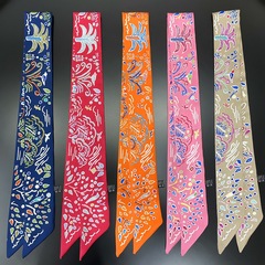New spring and summer angled small silk scarf Hangzhou high-quality twill printed scarf tied to bag silk scarf souvenir headband