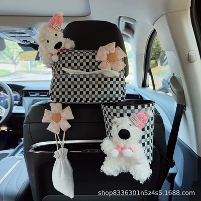 Car tissue box/set – tissue holder with a high-end - pink-hat-west-highland-black-and-white-bubble-pattern-tissue-box-west-highland-black-and-white-bubble-pattern-trash-bin-pink-flower-hook-seat-version