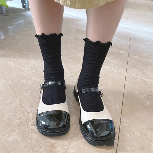 Summer Japanese jk socks white fungus-edged mid-calf socks ins trendy cute girl socks black and white Lolita women's socks