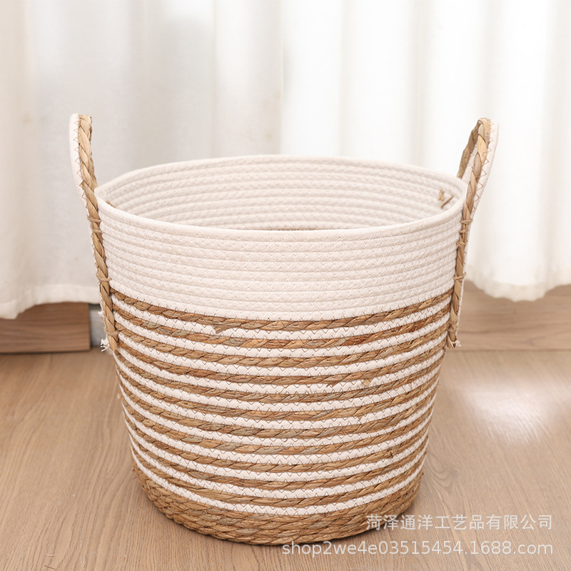 Spot cestas de almacenamiento de ropa sucia de doble oreja tejida de paja nórdica, macetas de plantas verdes, cestas decorativas, canastas de almacenamiento de artículos diversos para bocadillos de sala de estar