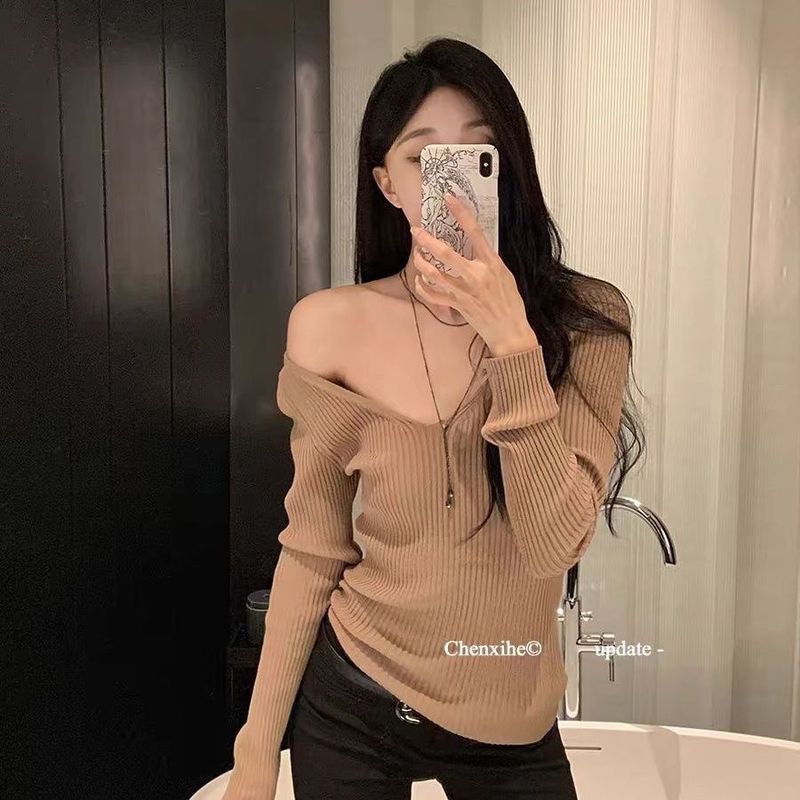 韩系温柔风v领针织衫女秋季针织打底长袖修身显瘦纯欲内搭上衣|undefined