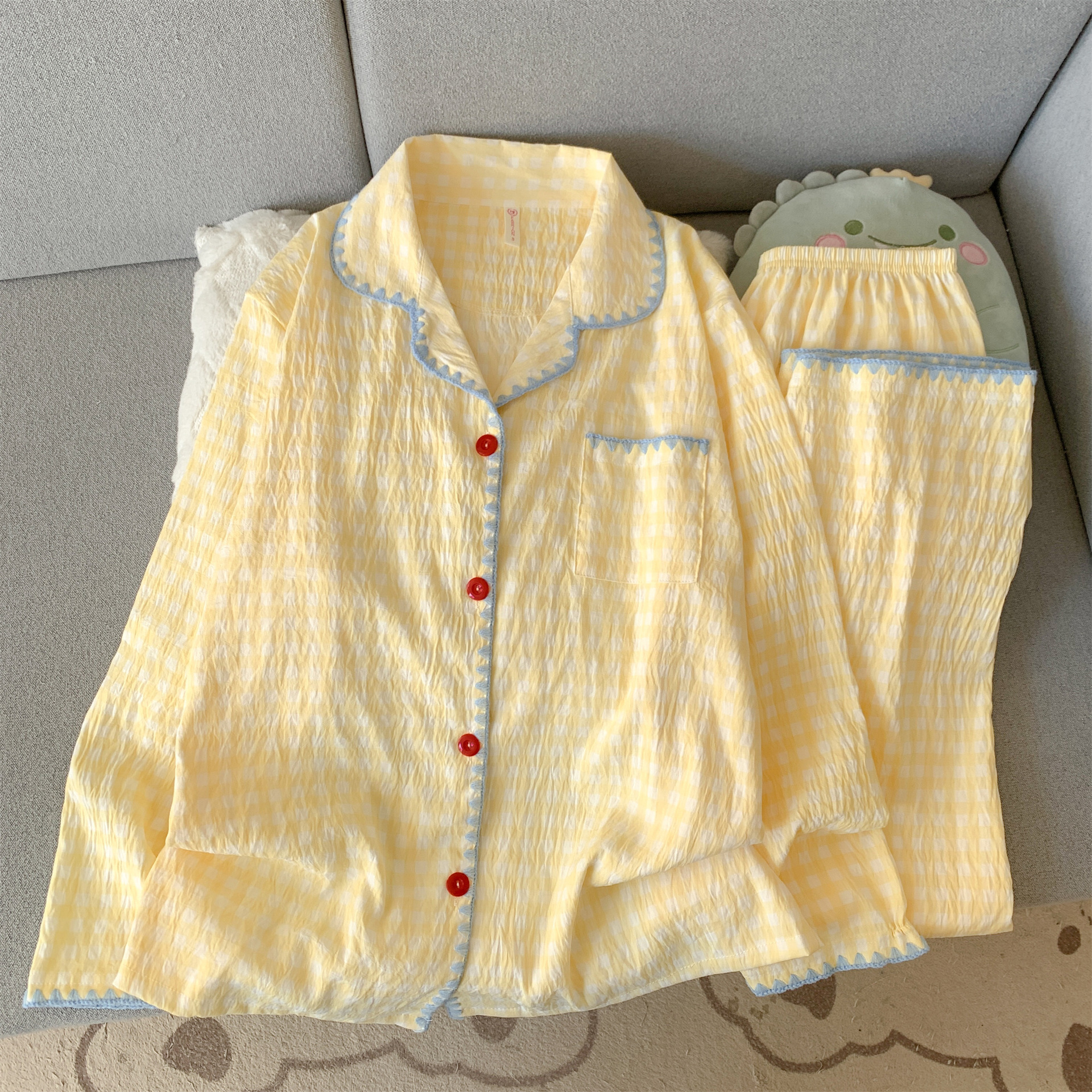 (No breast pads) [Yunduo Cotton] Shell-Yellow Plaid (long sleeves + trousers)