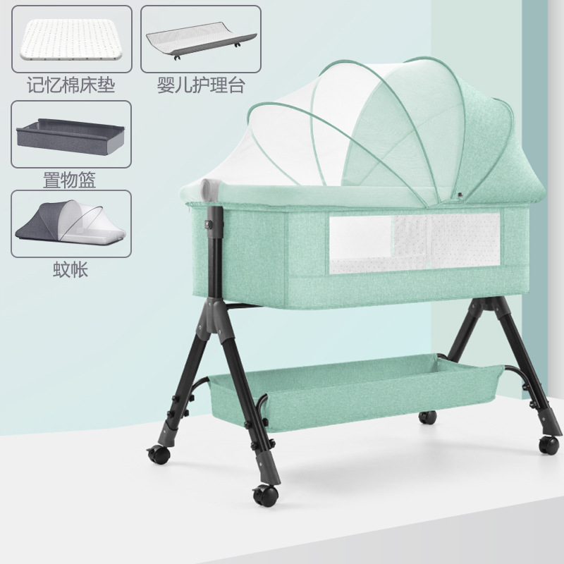 Cuna de bebé Cama lateral Cama de recién nacido Cama grande de costura Cama de cuna para bebé Cama para niños Multifuncional móvil plegable