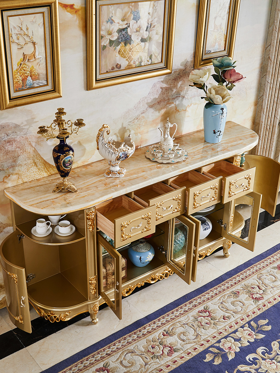 European-style sideboard for home, entryway cabinet, all-wood dining room storage cabinet, wine cabinet, bowl cabinet, living room divider cabinet