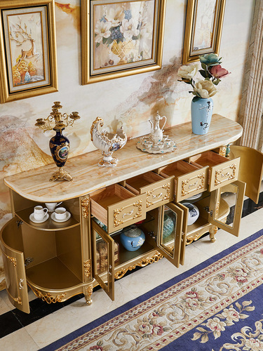 European-style sideboard for home, entryway cabinet, all-wood dining room storage cabinet, wine cabinet, bowl cabinet, living room divider cabinet