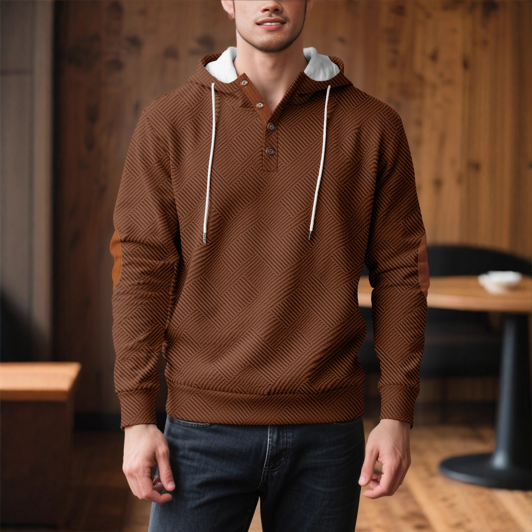 Otoño y invierno nuevo transfronterizo Europa y América Amazon hombre Jacquard con sombrero de color sólido suelto chaqueta deportiva casual