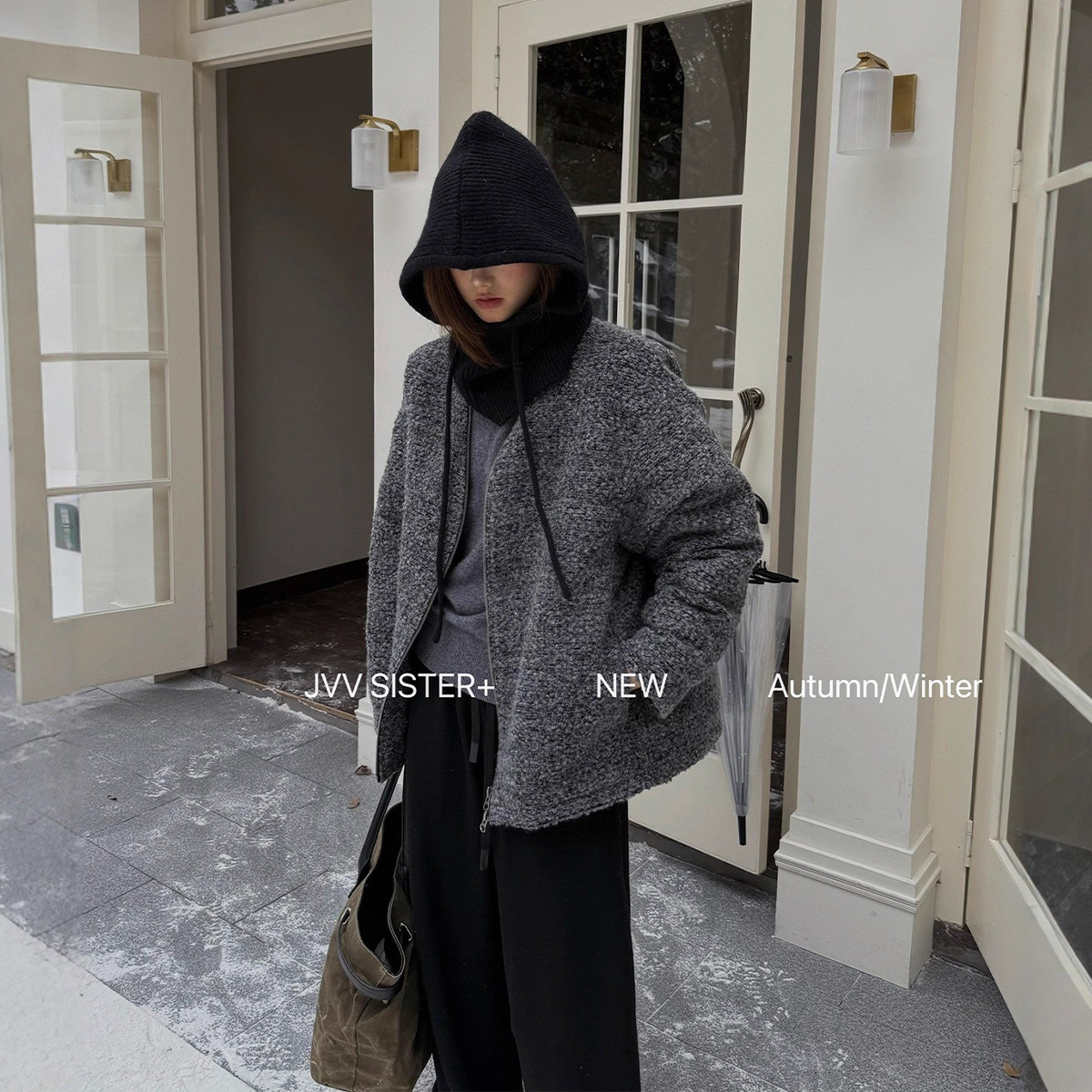 [Special Offer, Non-Refundable, Non-Exchangeable] Original Price 579 Yuan, Woolen Hat, Wool Tweed, White Duck down Jacket for Women 71662