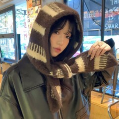 秋冬韩系条纹巴拉克拉法帽子女保暖围脖一体针织毛线帽百搭套头帽