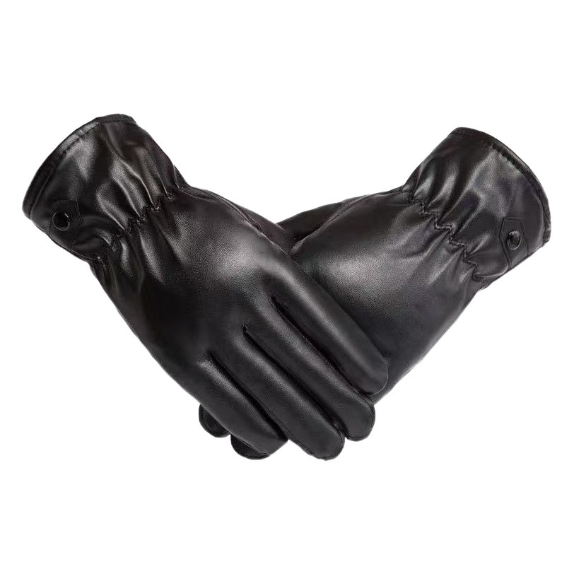 New Touch Screen Warm Pu Leather Gloves for Winter, Unisex, Cycling, Cold-Proof, Thickened, Fleece-Lined, Wholesale for Street Vendors