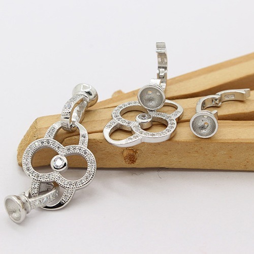 S925 sterling silver micro-paved zircon pearl buckle DIY bracelet necklace beaded button bow sweater chain buckle